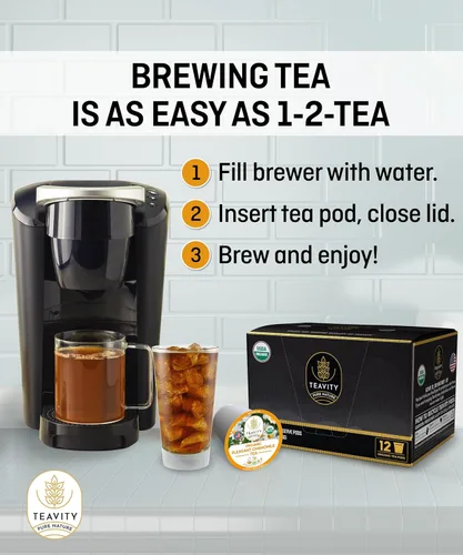 Vista 4 de Teavity - Cápsulas de té orgánico de manzanilla para Keurig - Cápsulas de té descafeinado - Manzanilla agradable (36 cápsulas de té)