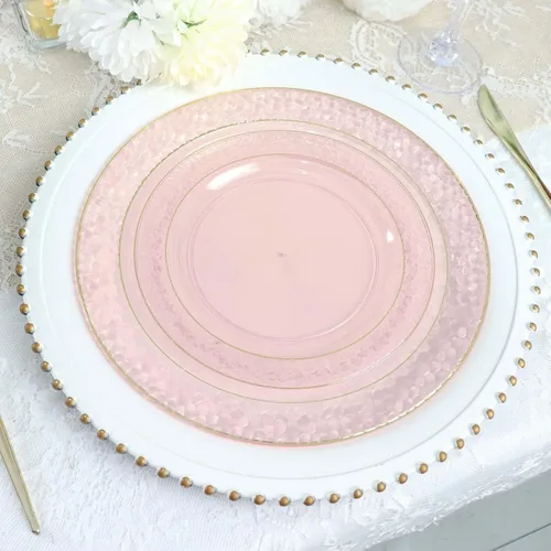 Vista 3 de Efavormart - Paquete de 10 platos de postre de plástico martillado de oro rosa rubor de 7.5 pulgadas con borde dorado, platos redondos desechables