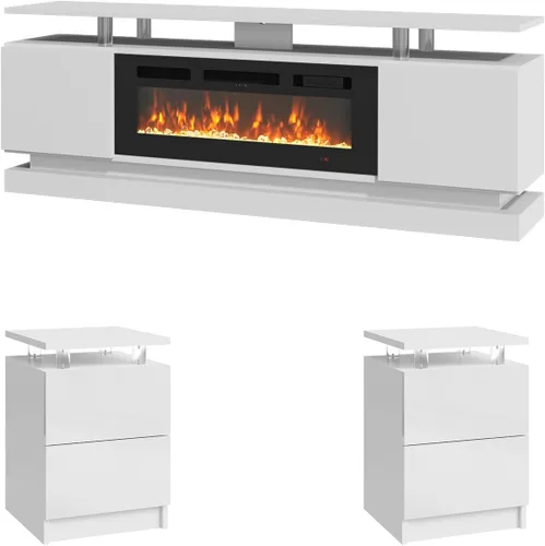 Vista 11 de Juego de Mesa Moderna de 4 Piezas para Sala de Estar, Incluye Soporte de TV para Chimenea de Alto Brillo de 70", Mesa de Centro LED y Juego de 2
