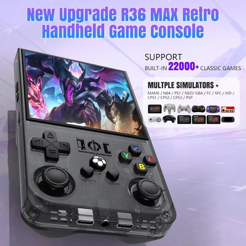 Vista 2 de R36MAX - Consola de juegos de mano retro, pantalla IPS de 4.0 pulgadas 720 x 720, 64 GB integrado más de 18,000 juegos clásicos, sistema Linux