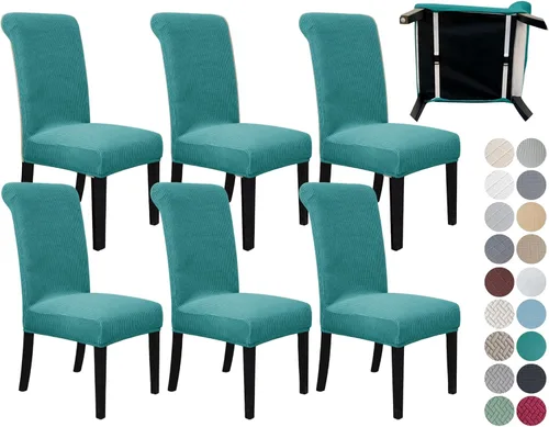 Vista 26 de SPRINGRICO Paquete de 2 fundas para sillas de comedor con cinturón de seguridad, fundas elásticas para sillas Parsons lavables, fundas protectoras