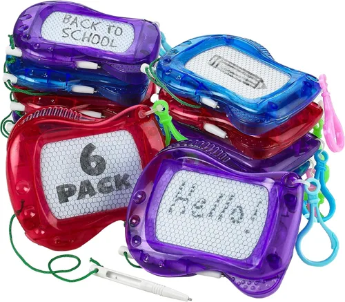 Bedwina Mini Pizarra Magnética de Dibujo para Niños - (Paquete de 6) Tableros de Dibujo con Clip para Llavero de Mochila, Bloc Borrable para