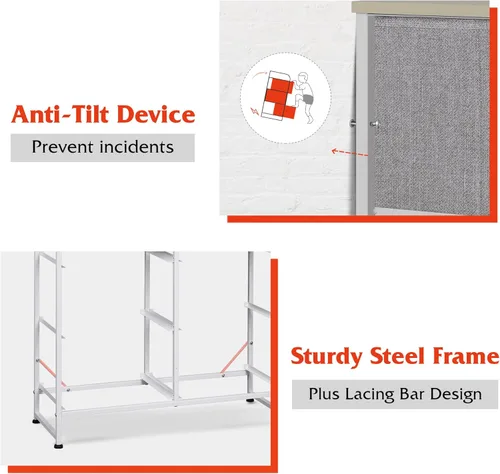 Vista 7 de WLIVE Cómoda de tela para dormitorio, cómoda doble de 6 cajones, torre de almacenamiento con cubos de tela, cómoda para armario, sala de estar, Gris