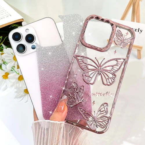 Vista 3 de BITOBE Diseñada para iPhone 16 Pro Max, Bonita Funda de Mariposa 3D Delgada con Chapado Brillante Reluciente de Lujo para Mujeres y Niñas Protectora