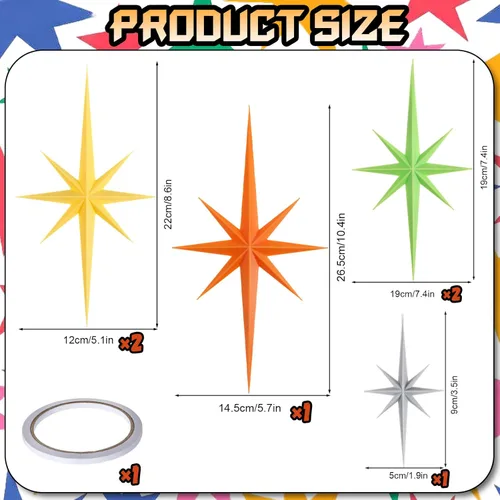 Vista 2 de DDETYM 6 piezas de escultura de pared retro Starburst, decoración de pared moderna de mediados de siglo, 8 estrellas atómicas puntiagudas