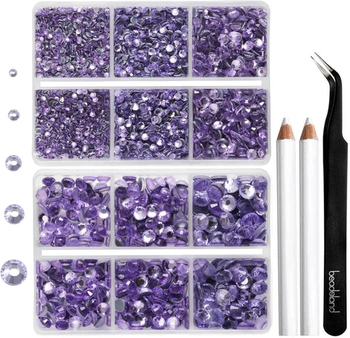 Vista 31 de 6736 piezas de diamantes de imitación termoadhesivos con parte trasera plana, diamantes de imitación morados para manualidades y ropa mezclados en 5