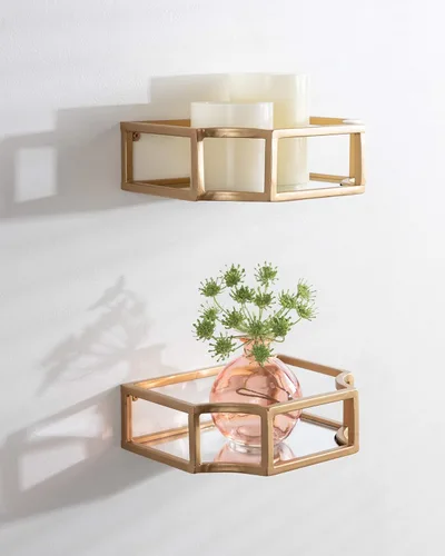 Vista 2 de Kate and Laurel Ciel Glam - Aplique de pared, juego de 2, dorado, decoración de pared flotante moderna para exhibir