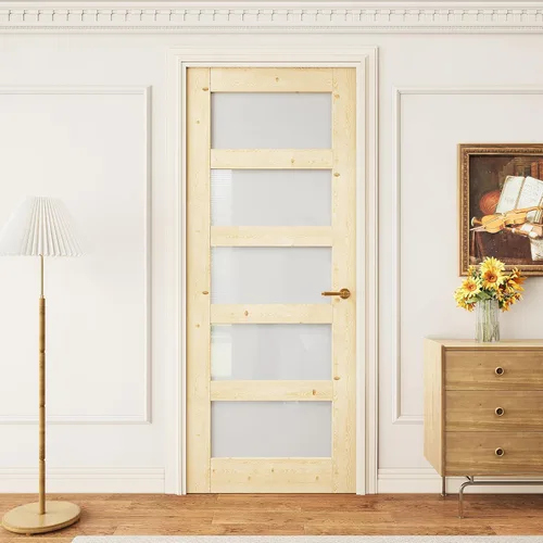 Vista 30 de Losa de puerta de madera de vidrio esmerilado preconstruida de 18 x 80, puerta corrediza de madera de granero con vidrio, puertas interiores, losa