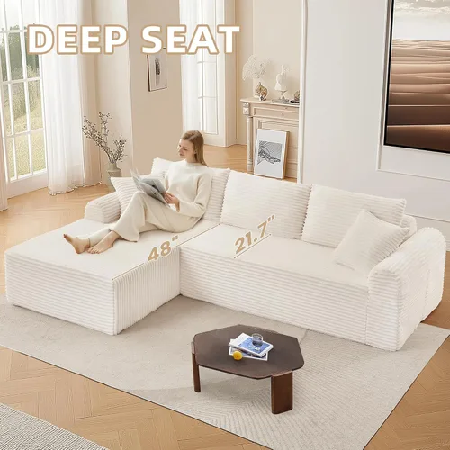 Vista 8 de Sofá modular modular de 103 pulgadas, sofás seccionales Cloud con asiento profundo, sofá deshuesado con diván, sofá tapizado en forma de L para sala
