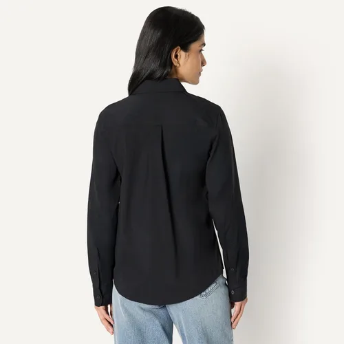 Vista 3 de Yaxa Essentials Camisa de vestir con botones y popelina elástica de ajuste regular para mujer