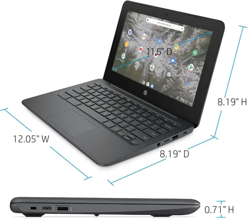 Vista 7 de HP Chromebook Principal, pantalla HD de 11.6 pulgadas (1366 x 768), procesador Intel Celeron N3350, 4GB LPDDR2, 32GB eMMC, Chrome OS, HD Graphics