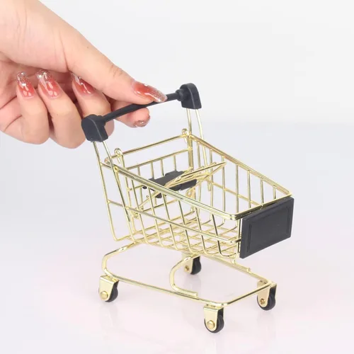 Vista 12 de Carrito de compras mini, carrito de mano de supermercado, carrito de almacenamiento mini para supermercado, juguete decorativo para almacenamiento