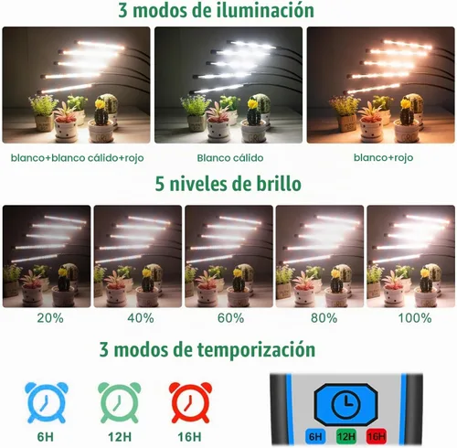 Vista 5 de Garpsen - Luces de cultivo para plantas de interior, 5 cabezales de luz de crecimiento con soporte de trípode