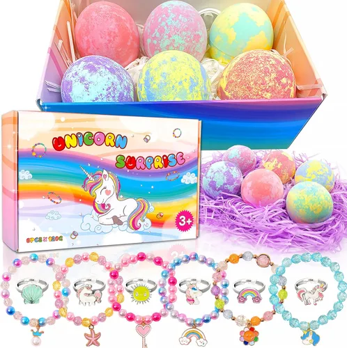 Bombas de baño de unicornio con sorpresa en el interior, rellenos de cesta de Pascua para niños y niñas, bombas de baño, regalos de cumpleaños
