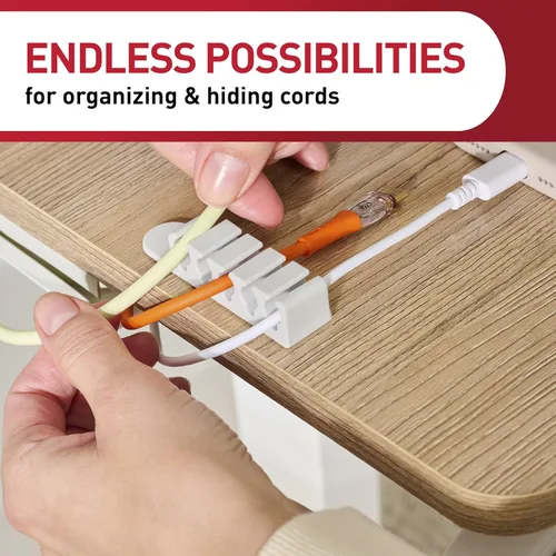 Vista 6 de Command 5-Cord Clip Organizer, 4 Clips and 8 Medium Strips, White, 1 Clip Holds up to 5 Charding Cords, Great for Damage-Free Electronics