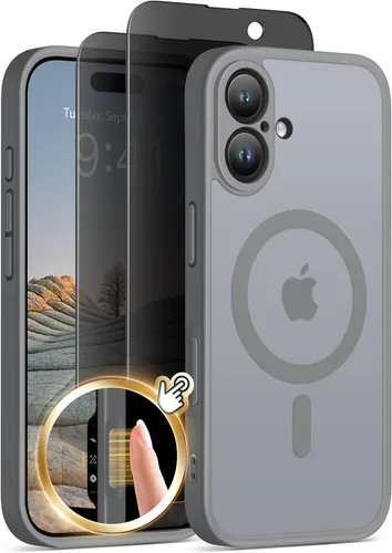 Vista 32 de GolbinBox - Funda magnética para iPhone 13 Pro Max, compatible con MagSafe, protección de cámara, protector de privacidad, funda translúcida mate, a