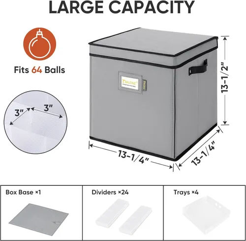 Vista 4 de BALEINE Caja de almacenamiento de adornos navideños con divisores, contenedor de almacenamiento de adornos navideños de alta calidad para Negro