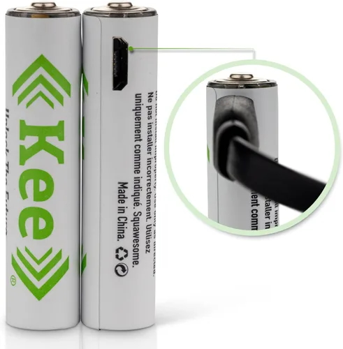 Vista 5 de Kee Baterías recargables USB AAA, paquete de 4 unidades de iones de litio, se carga en 2 horas o menos, más de 1000 ciclos de carga, cable de carga