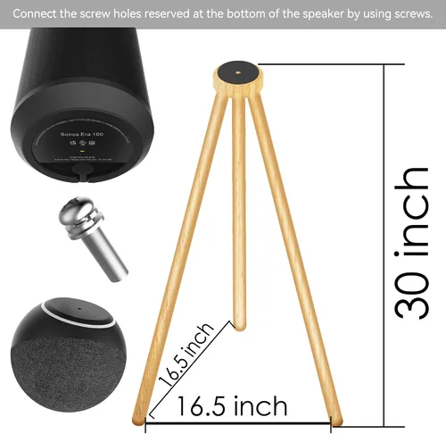 Vista 4 de Compatible con sonos Era100 y sonos Era100 SL, y otros altavoces inteligentes soporte de madera