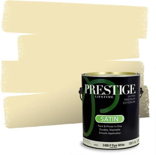 Vista 194 de PRESTIGE Pinturas de pintura exterior e imprimación en uno, 1 galón, plano, combinación comparable de Benjamin Moore* Manzanilla*