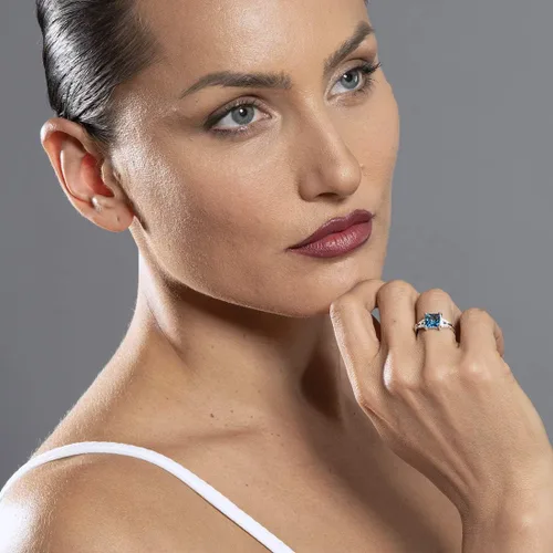 Vista 2 de PEORA Sterling Silver Sweetheart Ring for Women in Various Gemstones, Princess Cut 7mm, Sizes 5 to 9