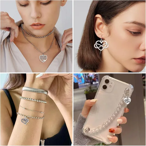 Vista 6 de Pandahall - 100 dijes de aleación de estilo tibetano, dijes de corazón de plata antigua, dijes de corazón dulce para manualidades, aretes, pulseras