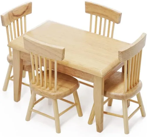 Vista 10 de Odoria 1/12 Mesa de comedor en miniatura y sillas de casa de muñecas, accesorios para muebles de cocina, color negro