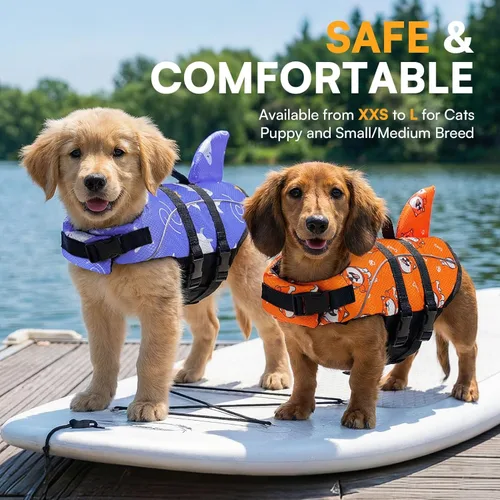 Vista 2 de Queenmore Chaleco salvavidas para gatos XXS, chaleco salvavidas para perros extra pequeño para nadar en barco, chaleco salvavidas ligero con asa