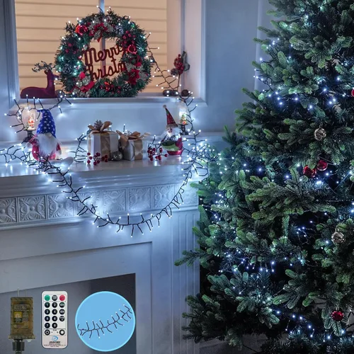 Vista 17 de Tira de luces de Navidad conectables de 100 LED de 42 pies, 13 modos, para exteriores e interiores, cable verde extensible, luces blancas cálidas