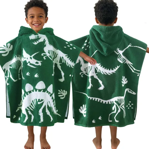 Vista 39 de VOOVA & MOVAS Poncho toallas para niños (4-8 años), de secado rápido, ligeras, absorbentes, de algodón, con capucha, bata para piscina, natación
