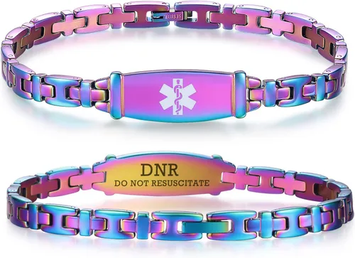 Vista 74 de LinnaLove Lady Medical Alert - Pulseras médicas de acero inoxidable para mujer, 7.5 pulgadas