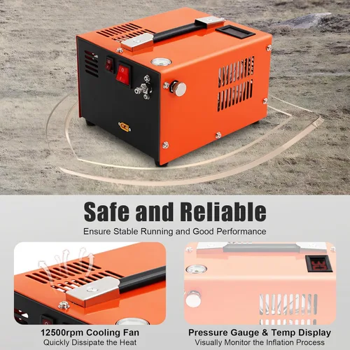 Vista 4 de Compresor de aire PCP, bomba de alta presión 30 Mpa para rifle de aire comprimido 4500 Psi, compresor portátil 110V AC/12V DC, sin aceite ni agua