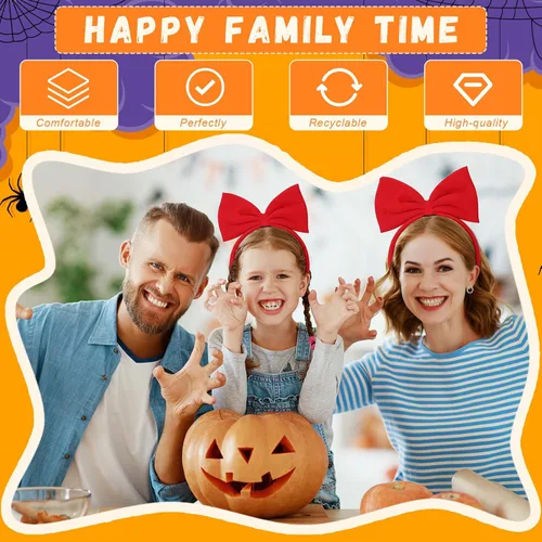 Vista 7 de Hotop 2 piezas de disfraz de bruja de Halloween para mujer, incluye diadema de lazo rojo, accesorios para el cabello, diadema roja, bolsa cruzada