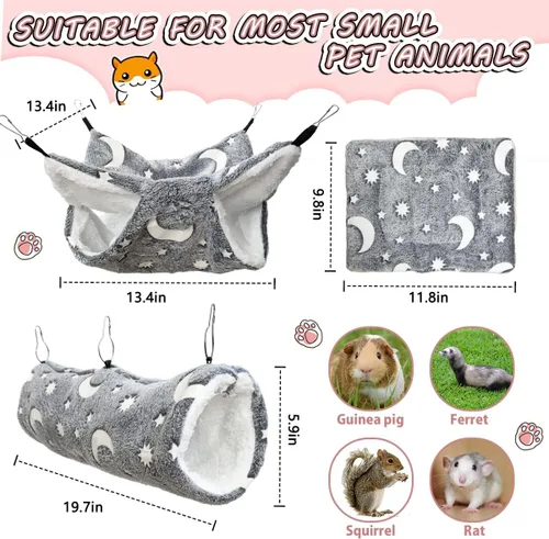 Vista 5 de Túnel de hamaca luminosa de conejillo de indias con brillo nocturno, hamaca colgante de litera para hurón, escondite de conejillo de indias y cama