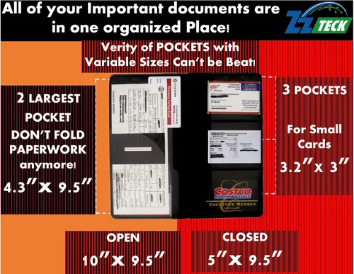 Vista 2 de Soporte para documentos para auto DMV, guantera, organizador de documentos, consola, seguro de automóvil, papeleo, regalo, almacenamiento