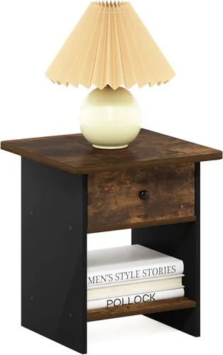 Vista 11 de Furinno ANDREY - Mesa auxiliar, mesa de centro, mesita de noche con estantes abiertos y contenedor de almacenamiento, mesa de cabecera, para sala