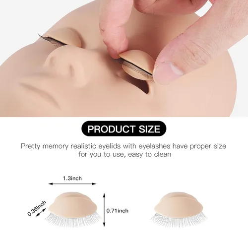 Vista 2 de Pretty memory Cabeza de maniquí de pestañas con 2 pares de párpados extraíbles para práctica de pestañas, cabeza de maniquí de pestañas realista