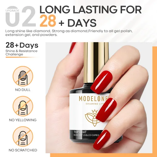 Vista 4 de Modelones - Capa superior y capa base de esmalte de uñas de gel que no se borra, 10 ml, remojar para quitar, acabado brilloso, fórmula mejorada