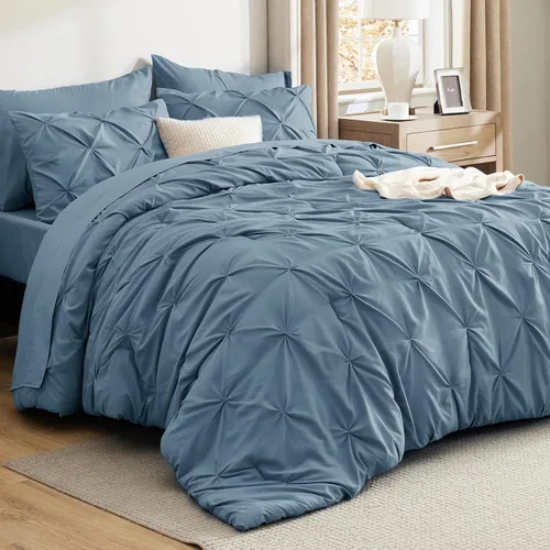 Vista 41 de Bedsure Juego de edredón tamaño King extragrande gris - Juego de ropa de cama en una bolsa de 7 piezas, juego de cama pintuck GentleSoft™ gris