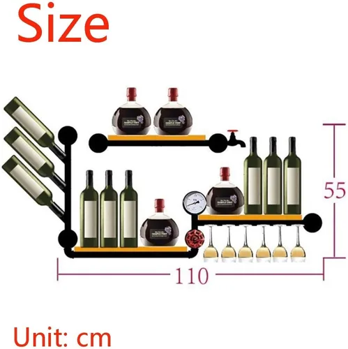 Vista 2 de Wall Mounted Wine Rack for Home Restaurant Bars, Metal Wine Rack Retro Industrial Wind Wall Decoration Wine Rack Bar Wall Hanging Wooden Wrought