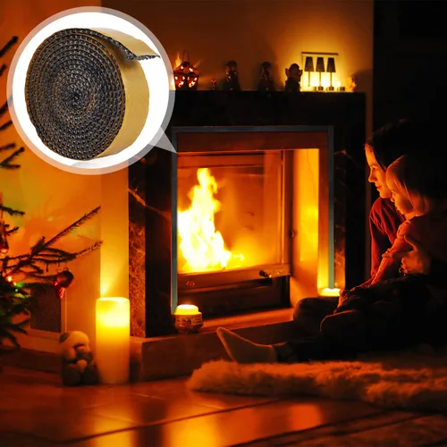 Vista 6 de Sello de cinta para chimenea, 1 x 1/8 x 79 pulgadas, sello de cuerda de fibra de vidrio autoadhesivo, junta de estufa de madera, cinta plana