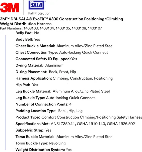 Vista 3 de 3M DBI-SALA - Arnés de seguridad para escalar/posicionar, protección contra caídas, OSHA, ANSI, espalda, anillas en D delanteras y de cadera, anillo