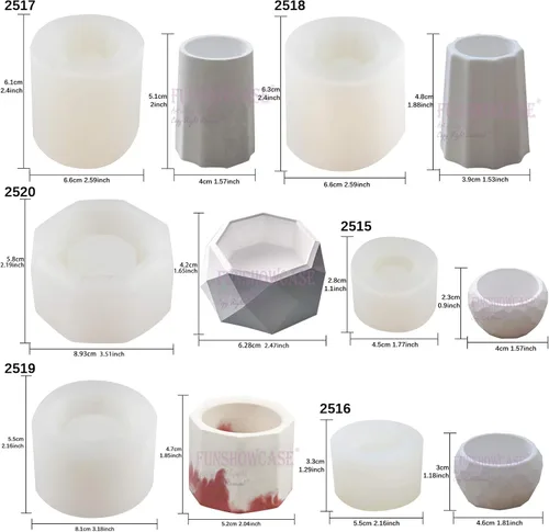 Vista 2 de Funshowcase Moldes de silicona octágonos y redondos para macetas, 6 unidades, para resina epoxi, hormigón, arcilla, suculentas, tazón, cenicero