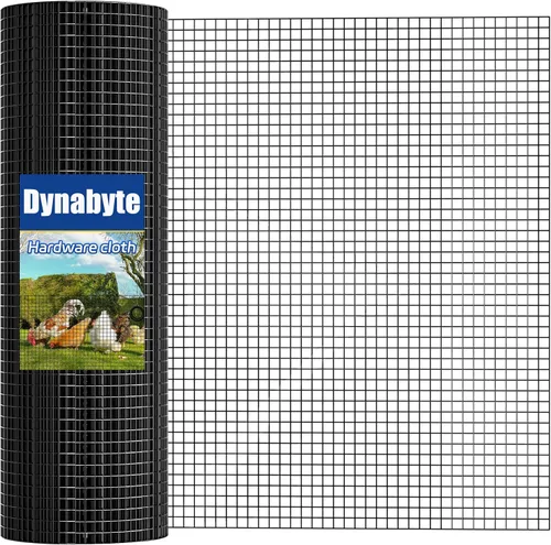 Dynabyte Black Hardware Cloth 1/2 pulgada 4 pies x 100 pies, rollo de malla de alambre recubierto de vinilo de calibre 19, Esgrima de alambre de