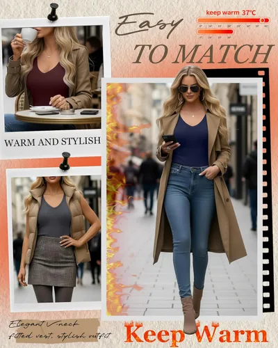 Vista 3 de Paquete de 4 camisetas térmicas sin mangas para mujer, con cuello en V, forro polar, sin mangas, cálido, chaleco de capa base