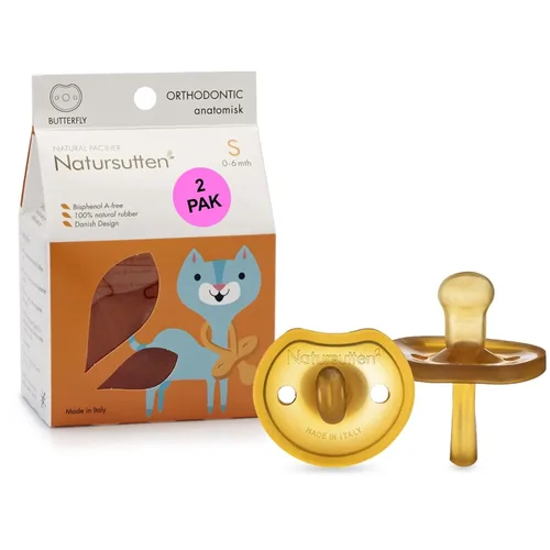 Natursutten Chupetes de 0 a 6 meses, paquete de 2 chupetes de ortodoncia con protección de mariposa, de goma natural, seguro y suave, sin BPA para