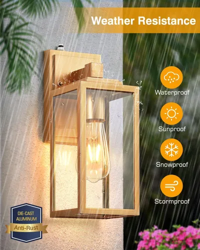 Vista 5 de VIANIS Lámpara de pared dorada para exteriores, sensor de atardecer a amanecer, apliques de montaje en pared exterior para casa, lámparas de pared
