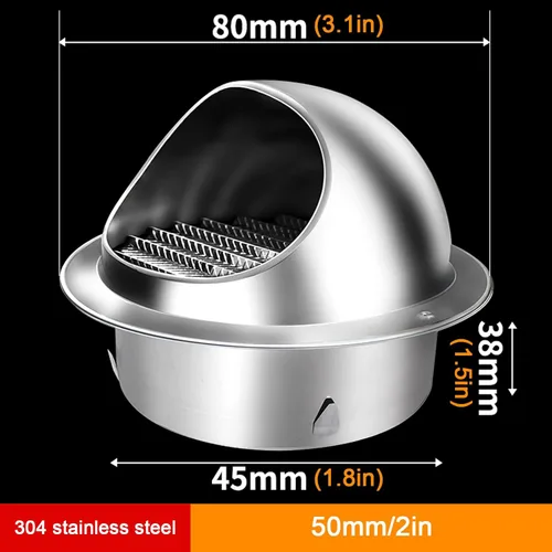 Vista 3 de Cubierta de chimenea de acero inoxidable 304, tapa de ventilación de aire, salida de aire de pared exterior, tubo de escape de baño, cubierta