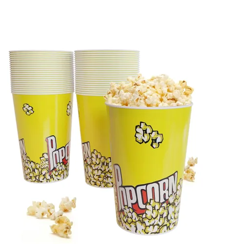 Vista 7 de EGGKITPO Paquete de 50 cubos de palomitas de maíz de 32 onzas, estilo retro, desechables, resistentes a la grasa, pequeño agujero para el hogar