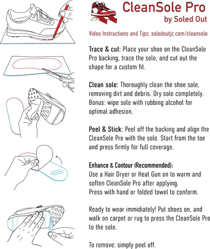 Vista 5 de CleanSole - Protectores de suela Pro (2 hojas, 35 mil de grosor), marca propiedad de Estados Unidos, agarre texturizado, se adapta a cualquier